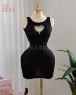 فستان لايكرا قلب اسود سترس