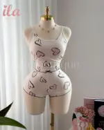 بيجاما ابيض قلوب بيتش توب و شورت