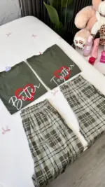 بيجاما كبلز قطن لون زيتي للبنت XXL