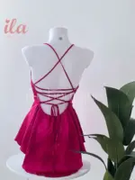 فستان ستان فوشي قلوب