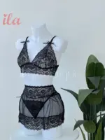 لانجري 3 قطع دانتيل اسود ( SKIRT + BRA + THONG )