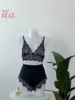 طقم ستان اسود توب دانتيل و شورت