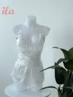 بيجاما ابيض ستان شورت و توب دانتيل