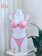 داخلي LOVE SECRET مقلم فوشي و ابيض قماش قطعتين