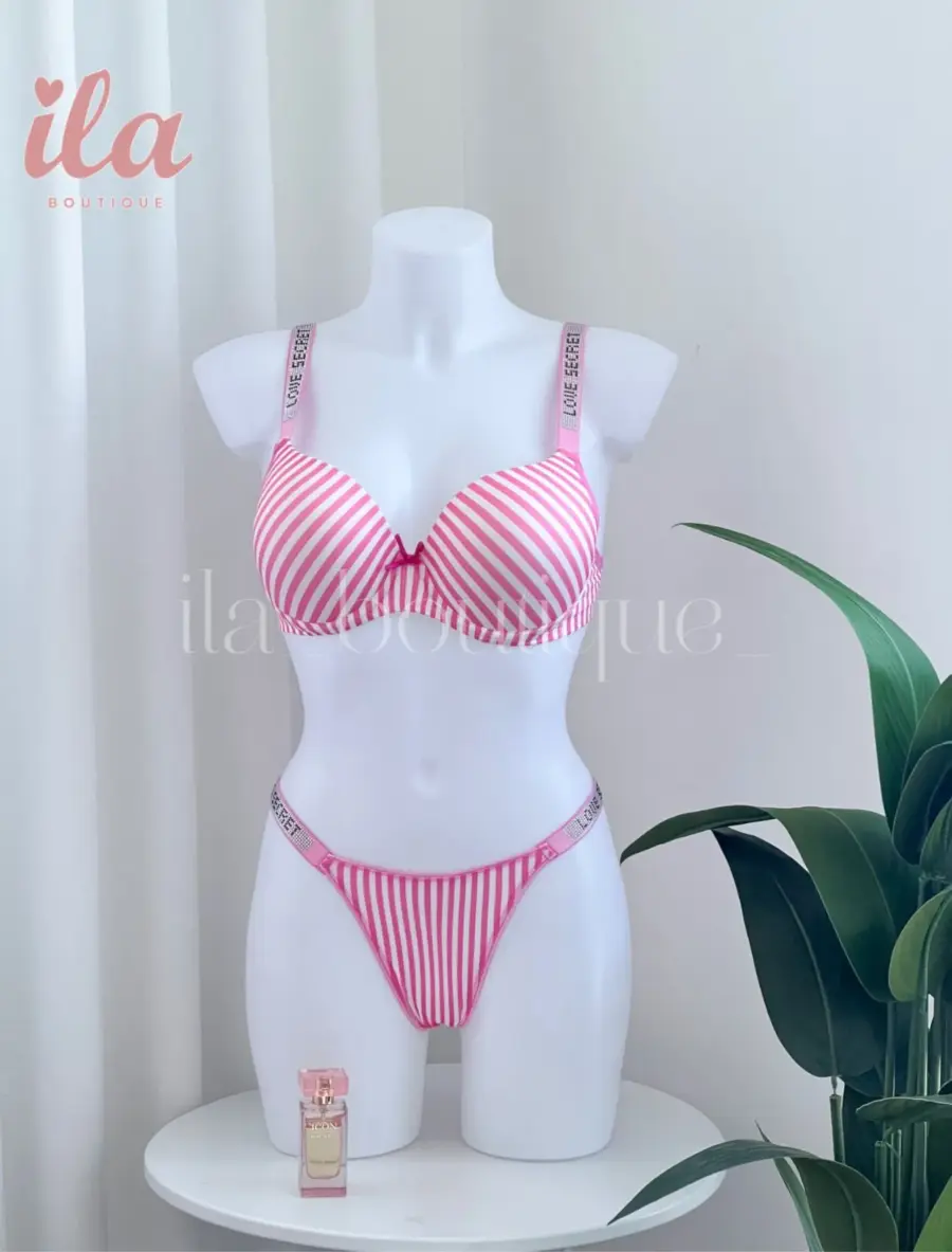 داخلي LOVE SECRET مقلم فوشي و ابيض قماش قطعتين