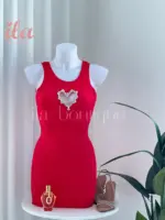 فستان لايكرا قلب احمر سترس