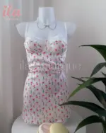 فستان ستان ابيض مورد زهري