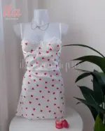 فستان ستان ابيض قلوب