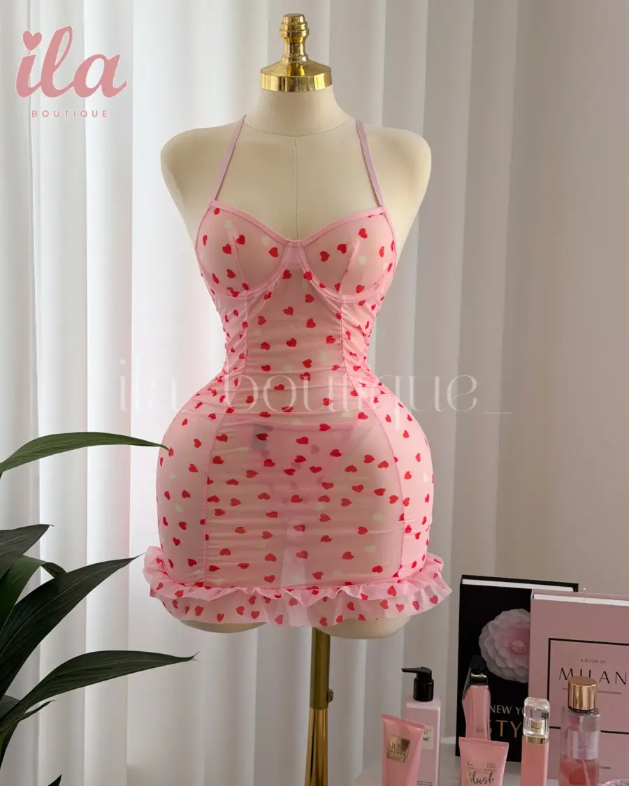 فستان زم زهري قلوب احمر