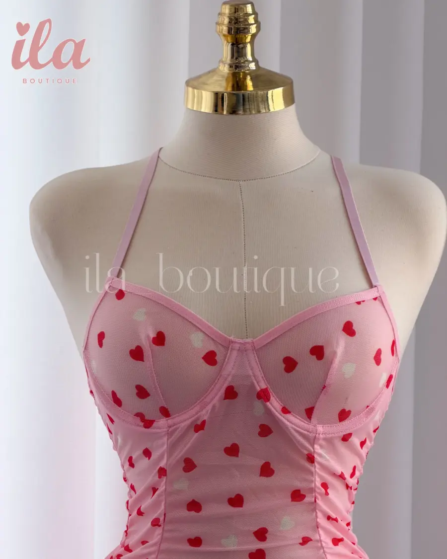 فستان زم زهري قلوب احمر