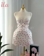 فستان ستان ابيض قلوب