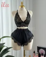 طقم ستان اسود توب دانتيل و شورت