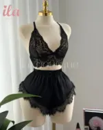 طقم ستان اسود توب دانتيل و شورت