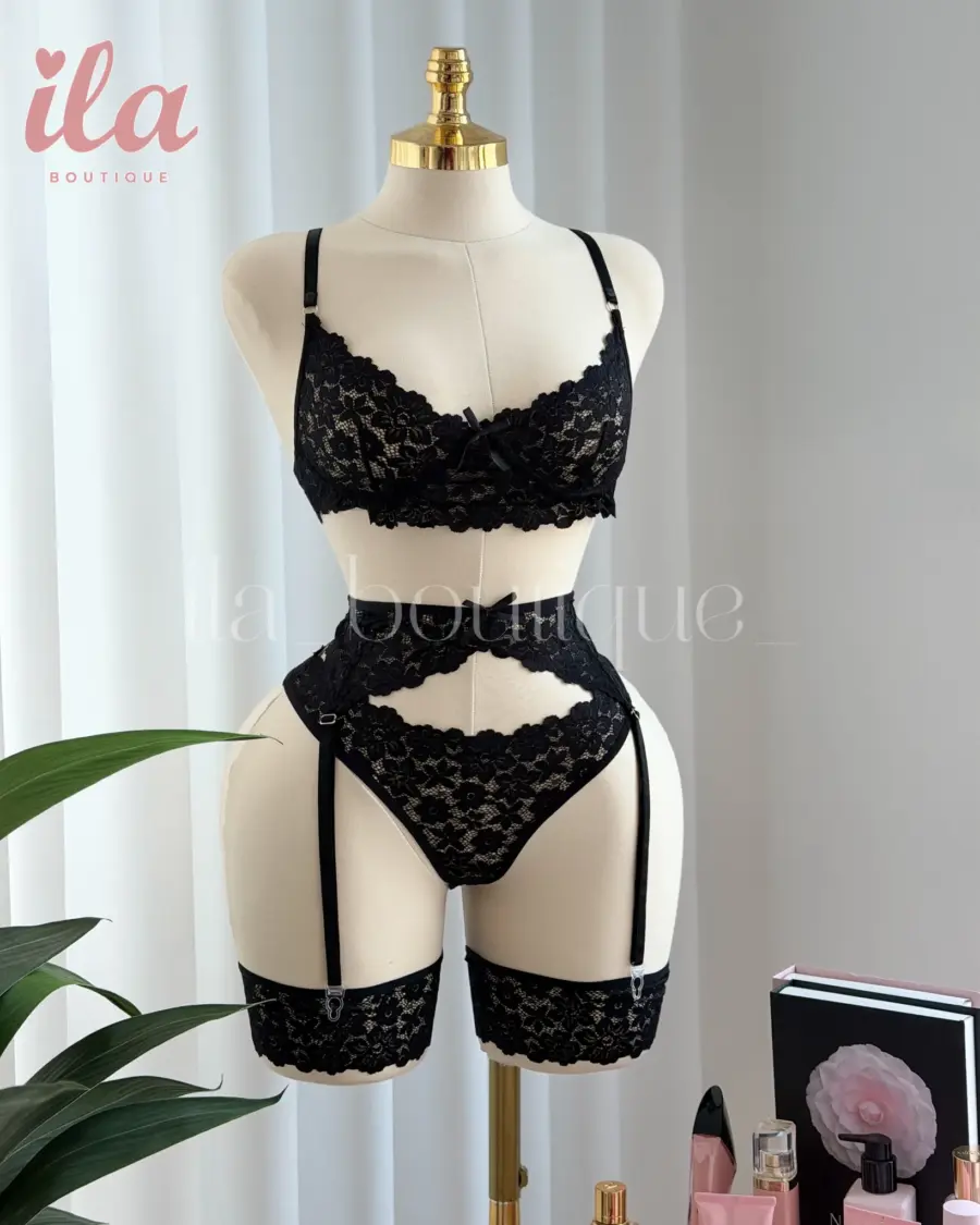 لانجري اسود دانتيل 5 قطع