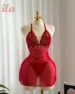 فستان احمر قماش تول قصير