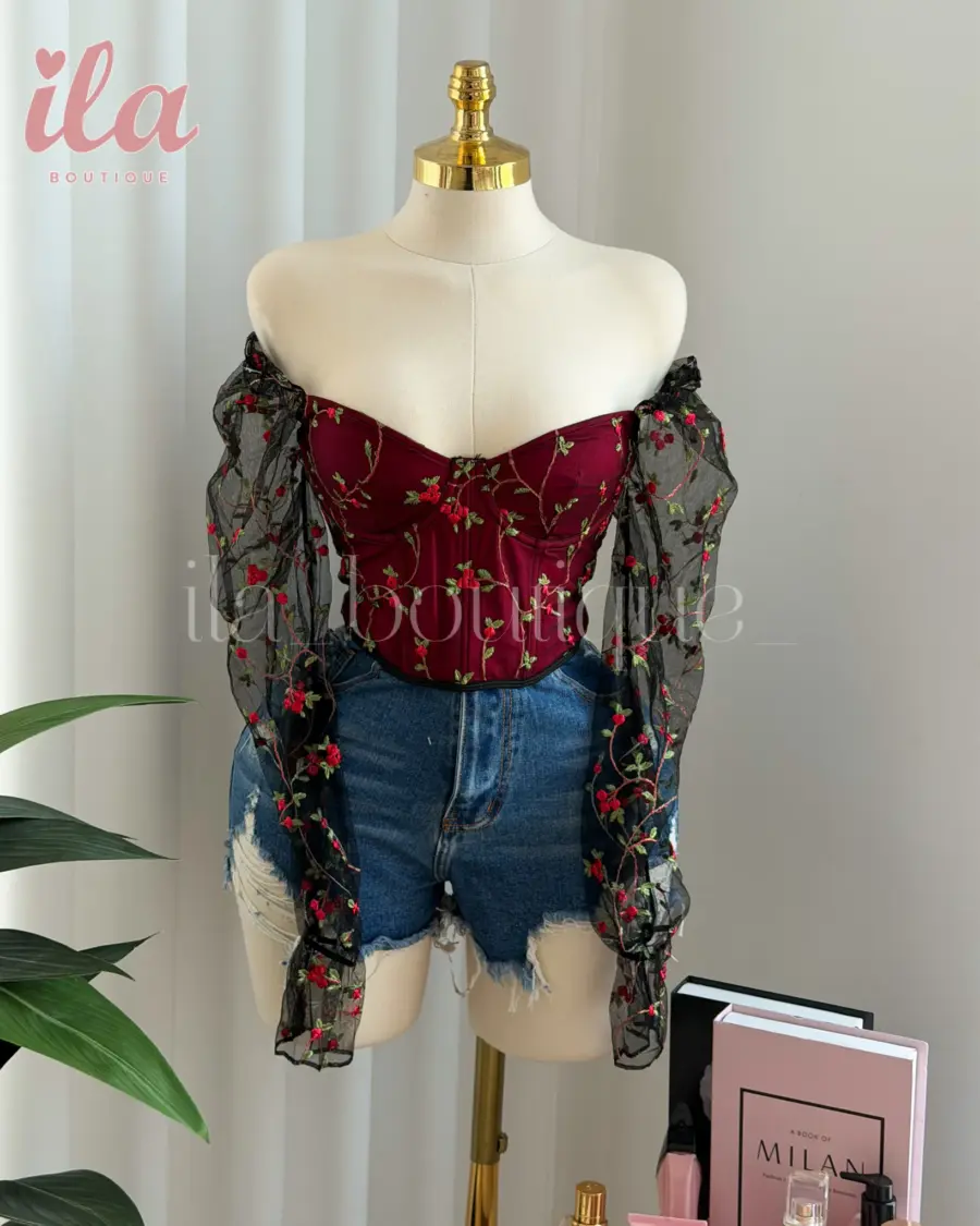 كورسيه ملوكي خمري و اسود مورد