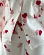 بيجاما ابيض قلوب زهري و احمر