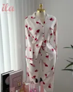 بيجاما ابيض قلوب زهري و احمر