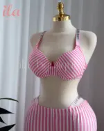 داخلي LOVE SECRET مقلم فوشي و ابيض قماش قطعتين