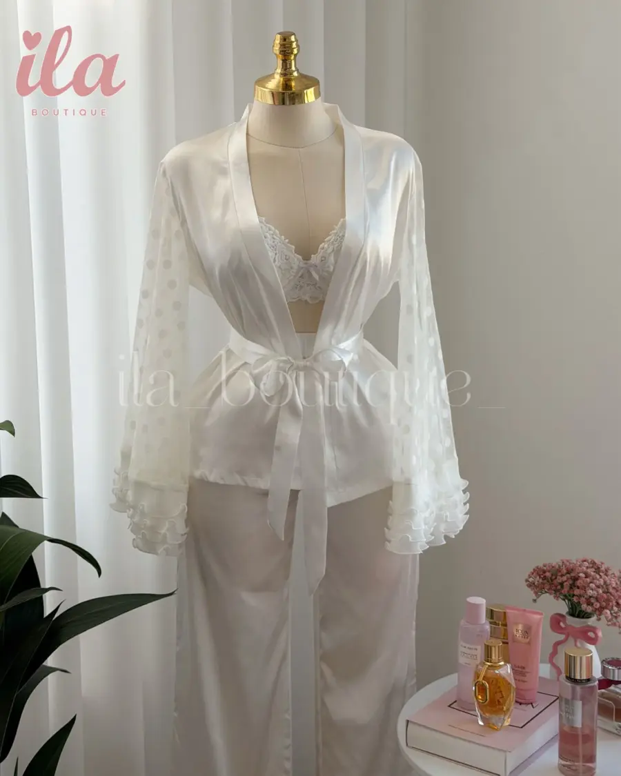 بيجاما عرايسي ابيض ستان ( بدون BRA )