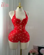 بيجاما احمر قلوب ابيض توب و شورت