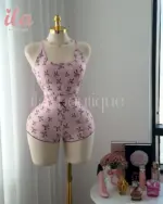 بيجاما زهري فيونكات اسود توب و شورت
