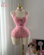 بيجاما زهري قلوب اسود توب و شورت