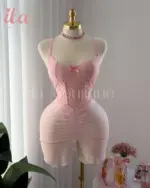 فستان زهري زم قماش تول و دانتيل على قد الجسم