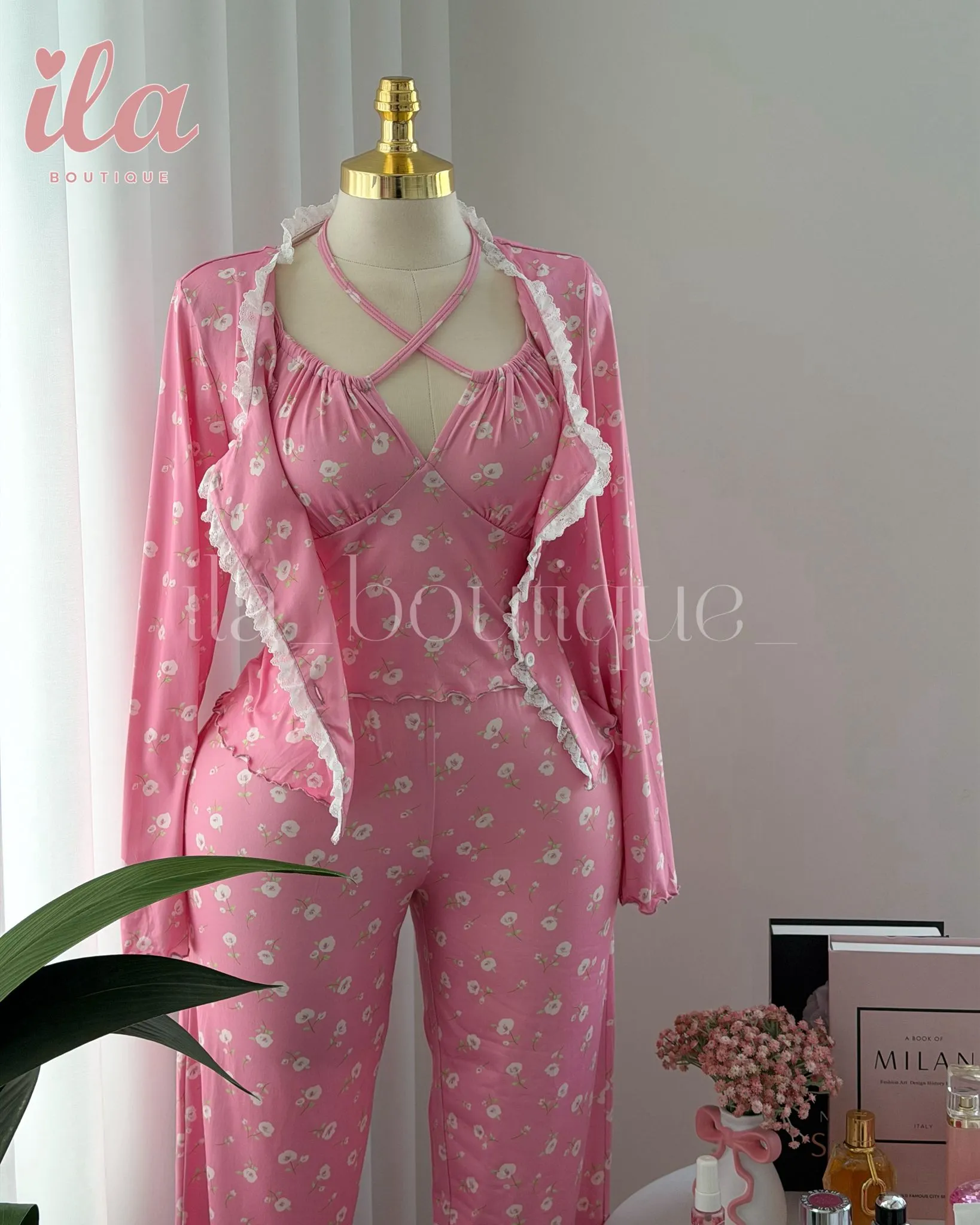 بيجاما 3 قطع باربي بينك