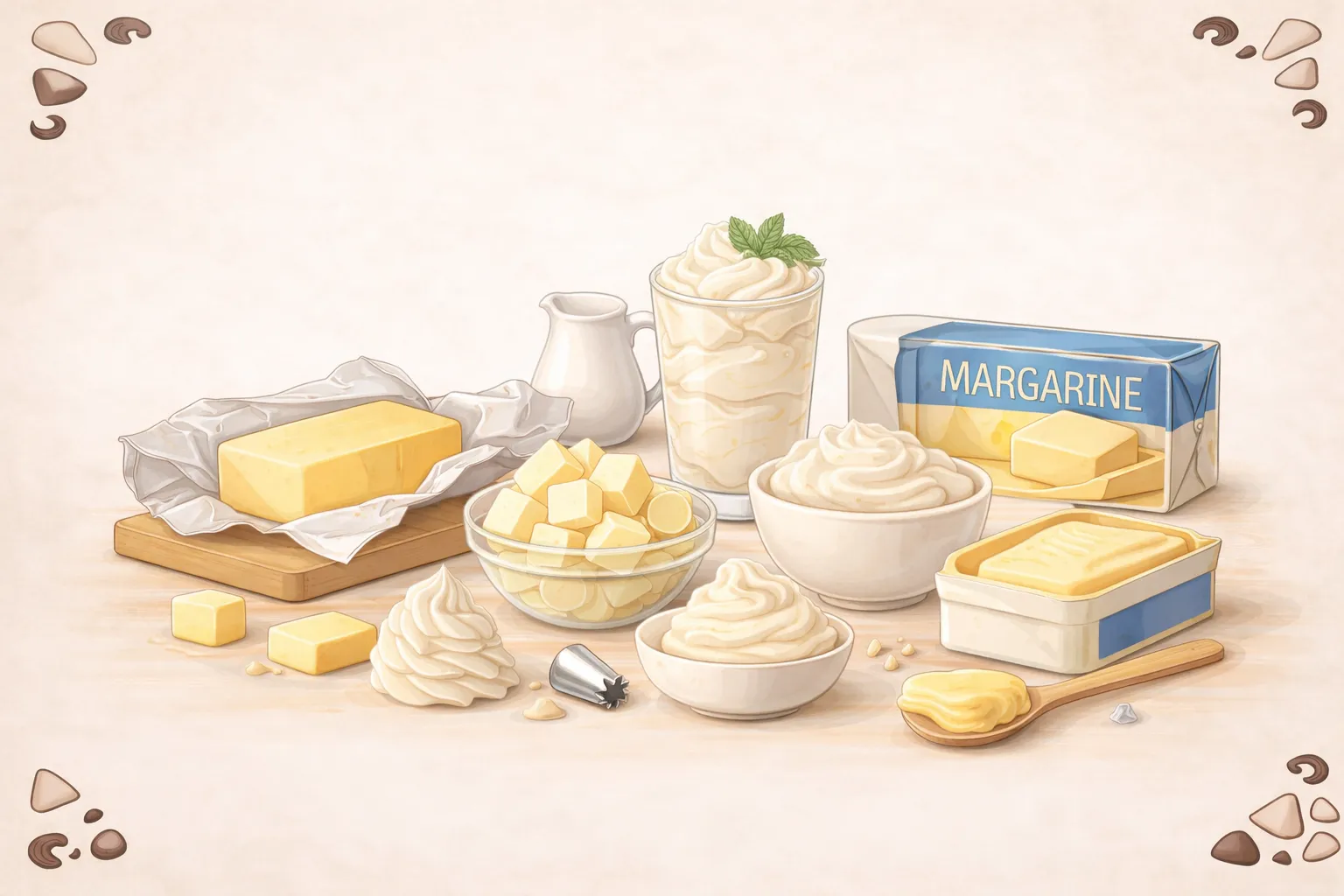 الكريمة والزبدة والمرغرين