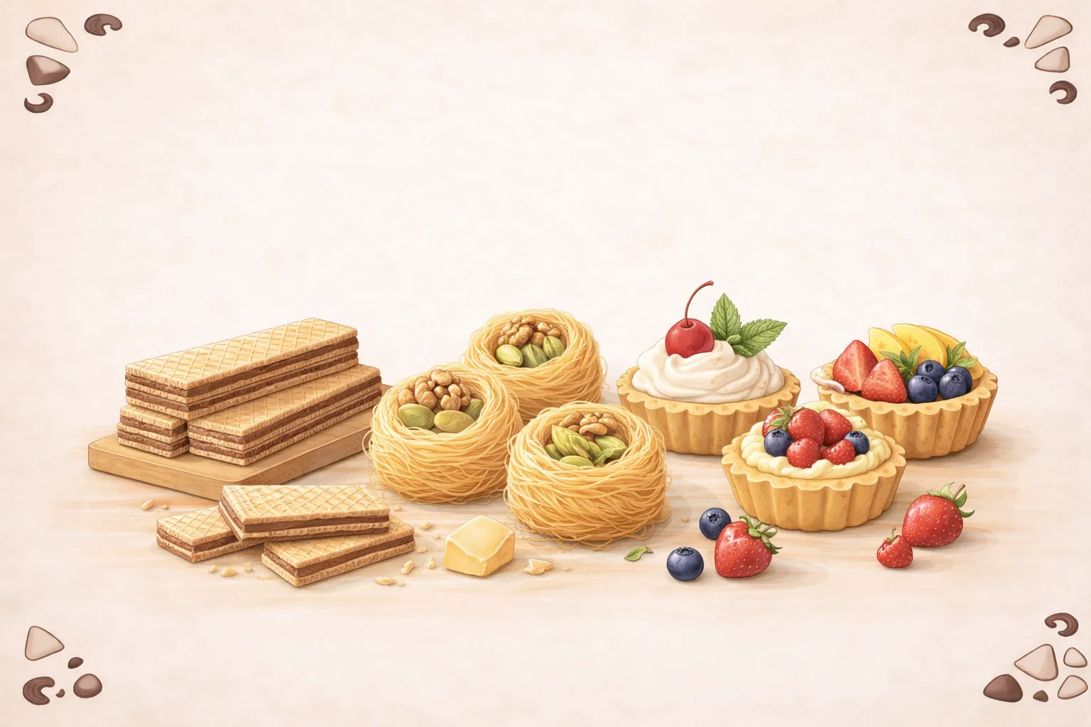 بسكوت الويفر والتارت وعش البلبل