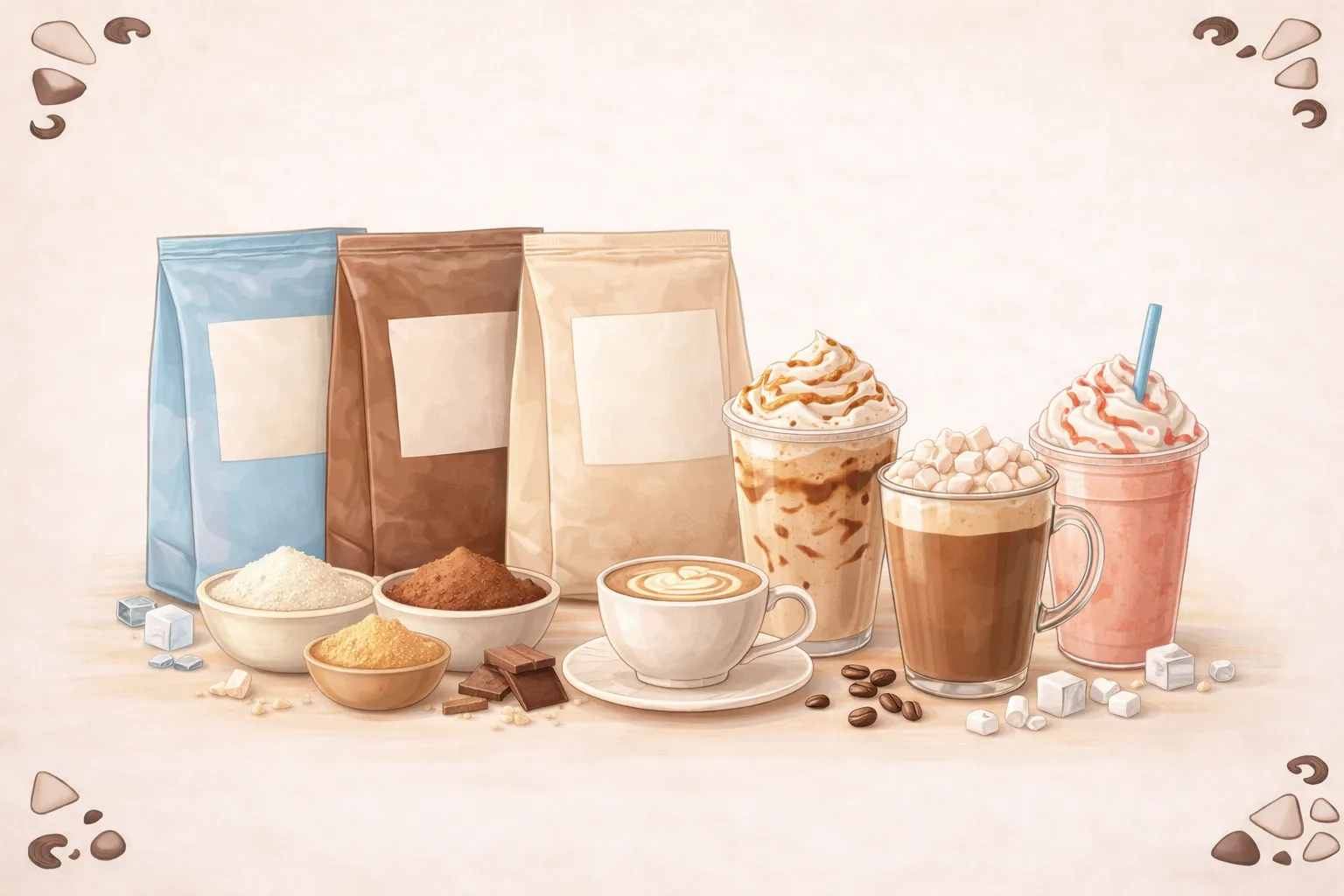 بودرات تحضير المشروبات الباردة والساخنة والقهوة