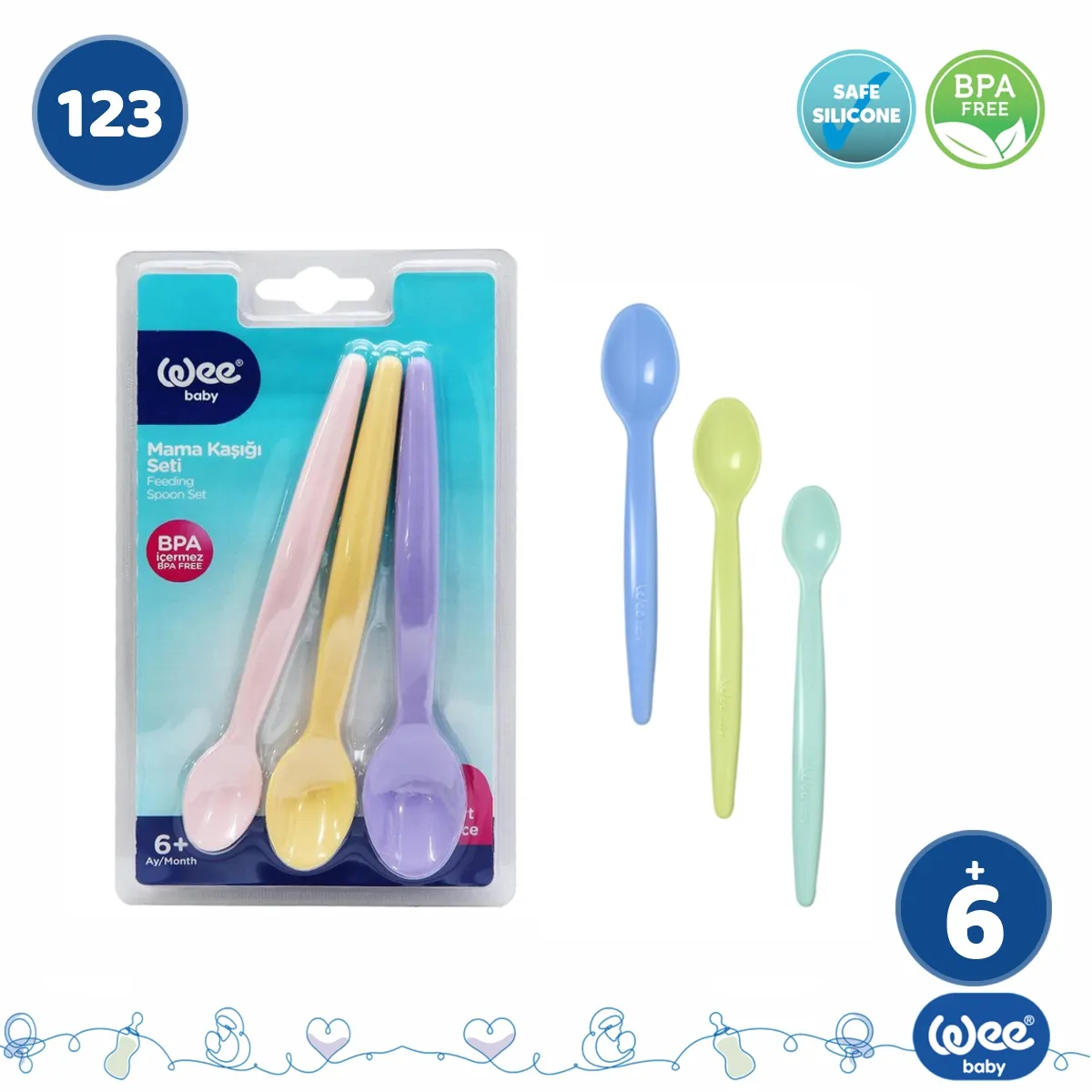 WEE DOUBLE SET FEEDING SPOON 123 ملعقة سلكون ثلاثي