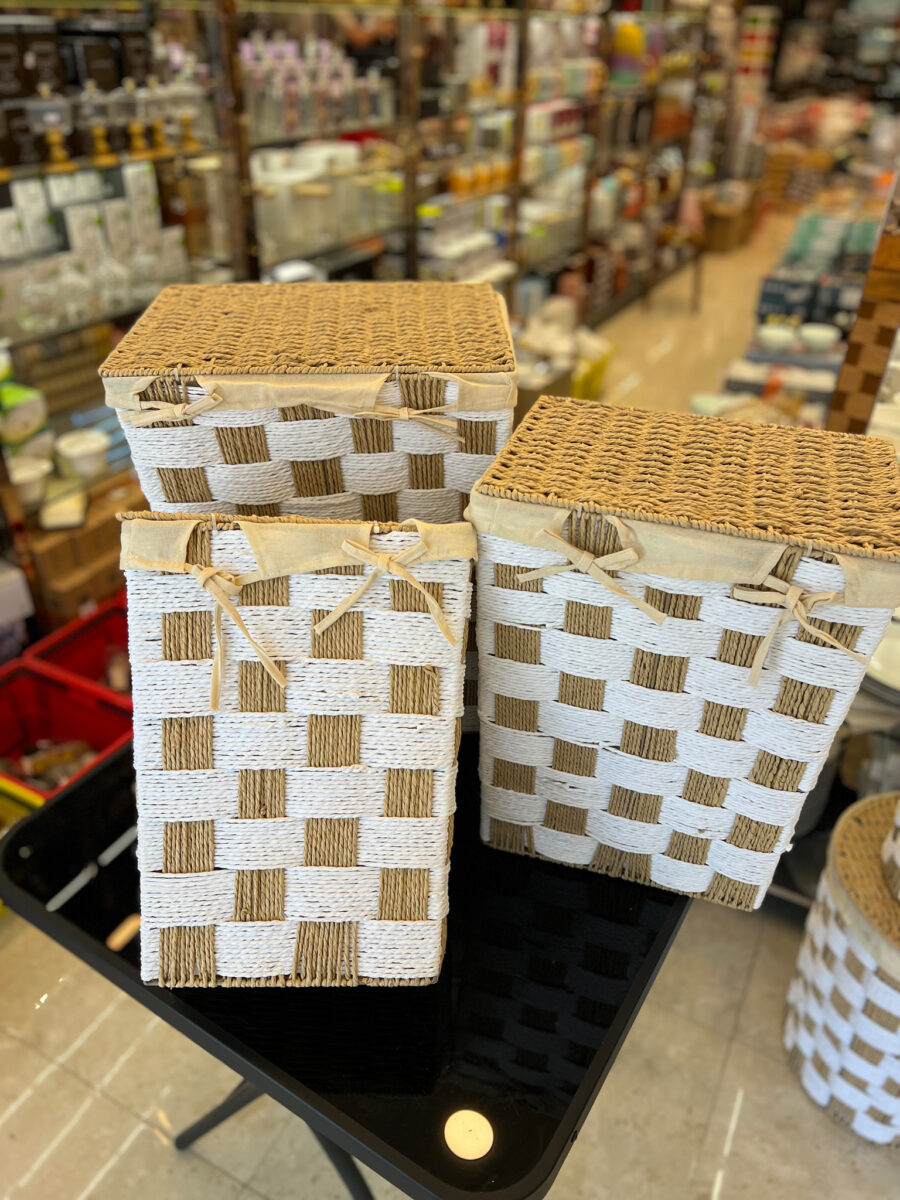 سلة غسيل قش مربع
