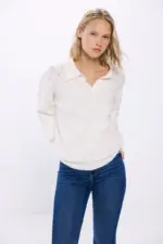 Polo jersey with pointelle details