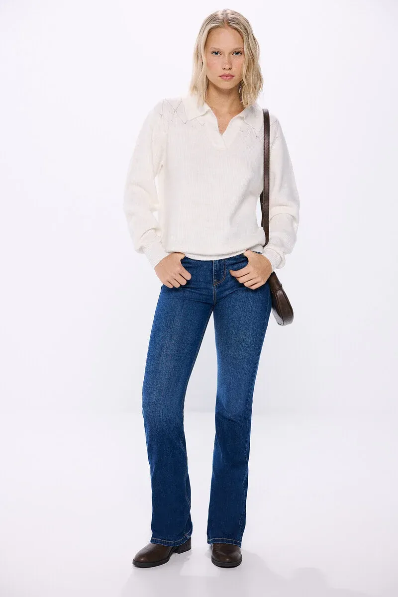 Polo jersey with pointelle details