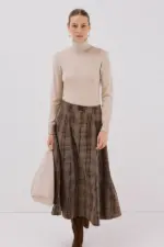 Plaid midi cape skirt