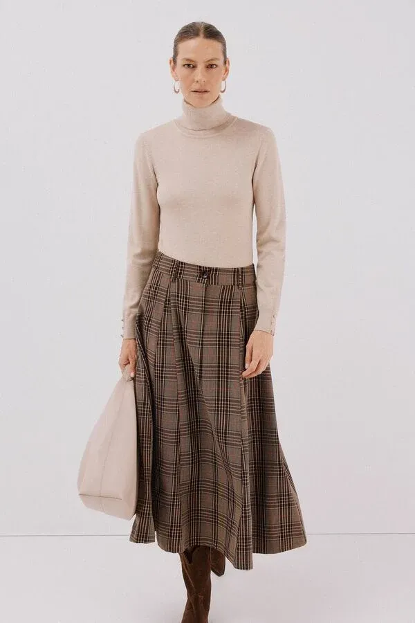 Plaid midi cape skirt