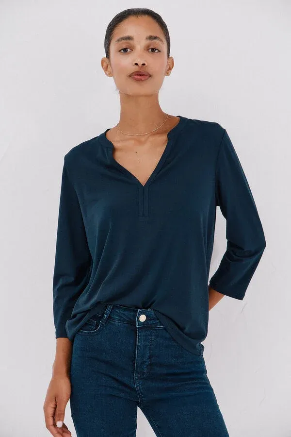 Linen-effect Mao collar T-shirt