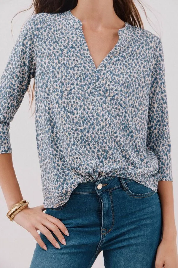 Linen-effect Mao collar T-shirt