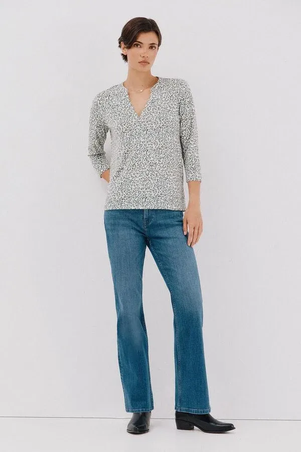 Linen-effect Mao collar T-shirt