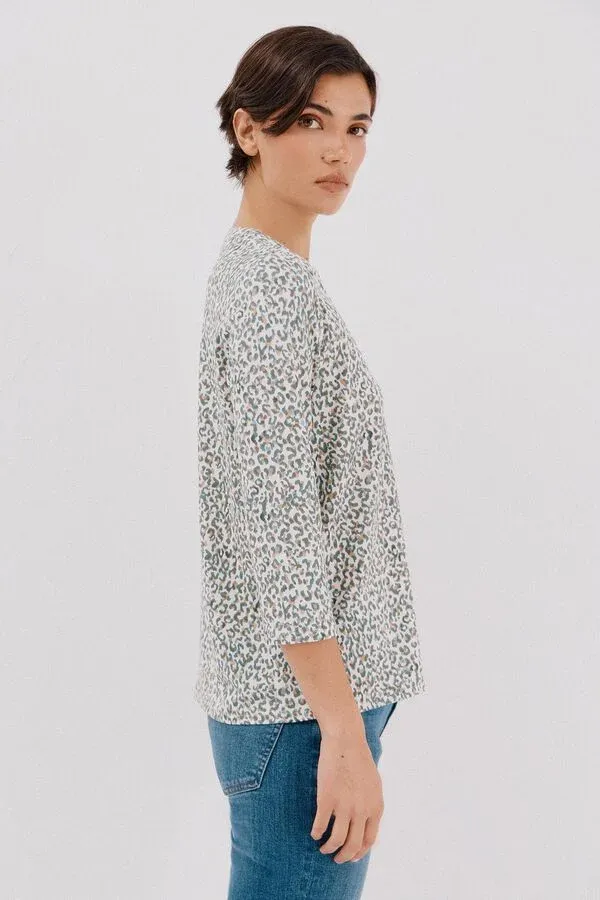 Linen-effect Mao collar T-shirt