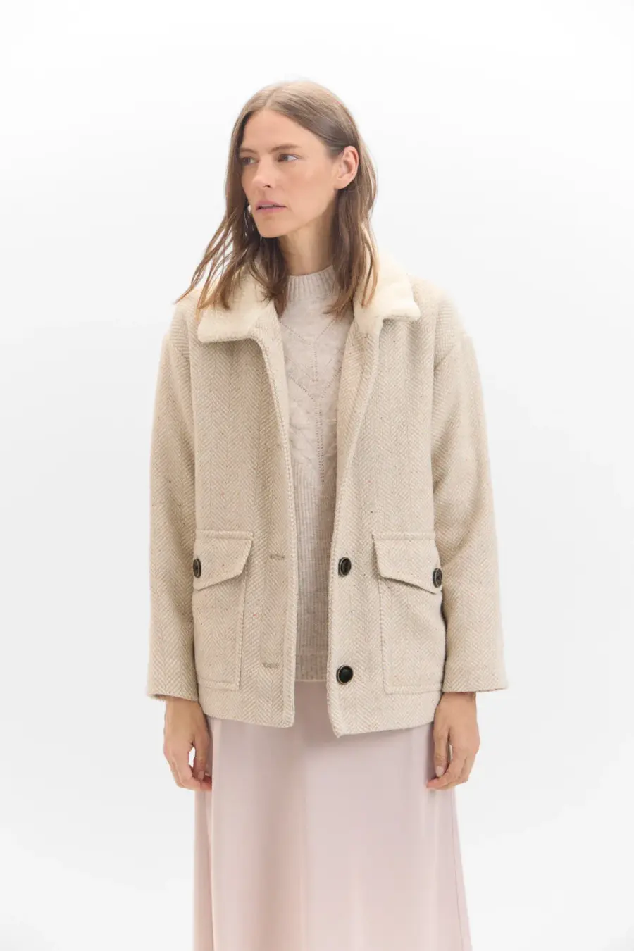 Jacket with faux fur collar