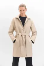 Satin Trench Coat with Detachable Hood