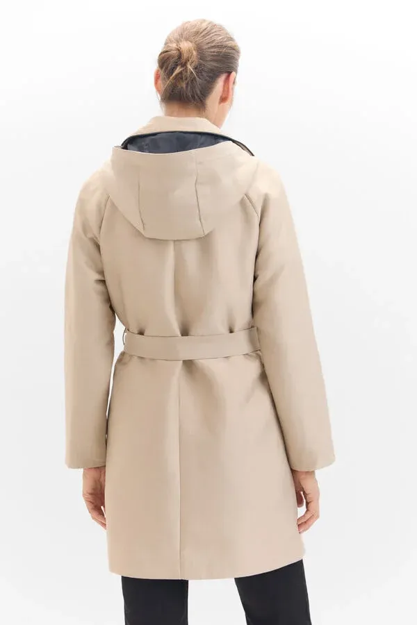 Satin Trench Coat with Detachable Hood