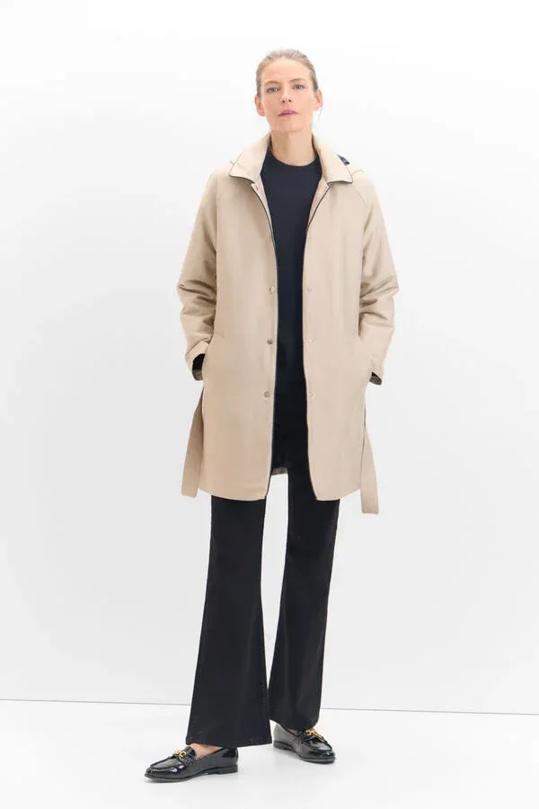 Satin Trench Coat with Detachable Hood