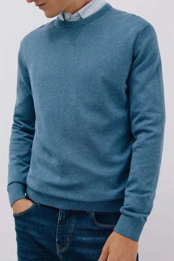 Fine knit cotton round neck sweater