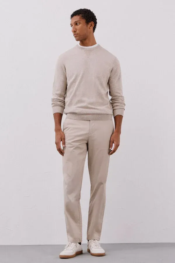 Fine knit cotton round neck sweater