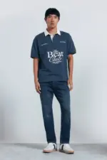 Slim fit overdyed denim knit jeans