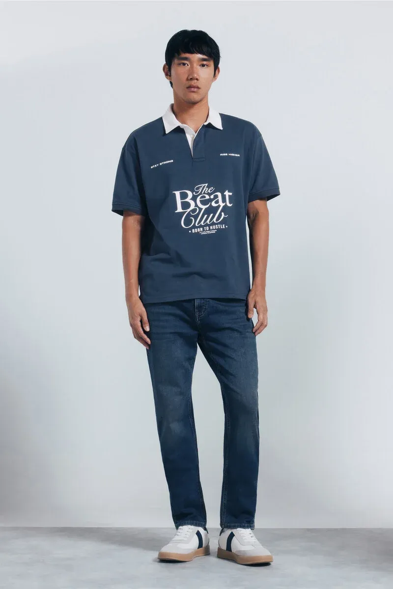 Slim fit overdyed denim knit jeans